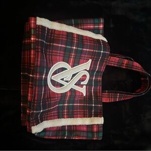 Victoria's Secret Limited Edition Red and Green Plaid Tote Bag with fur
